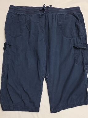 Woman Within Blue Cotton Cargo Convertible Capris To Shorts Size 30W